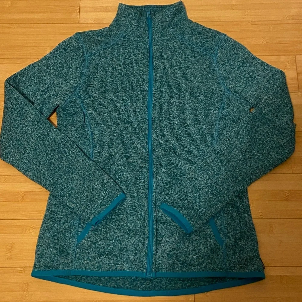Eddie Bauer Heathered Full Zip Fleece Jacket in Teal NWOT - Picture 2 of 7